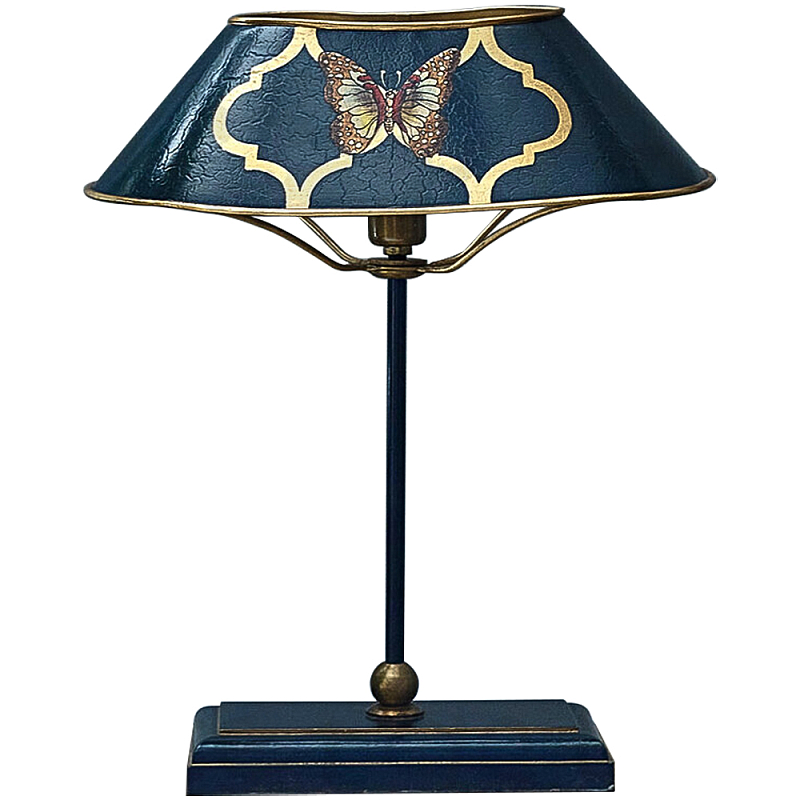Настольная лампа с абажуром из металла Chinoiserie Butterfly Table Lamp Blue Синий Латунь Настольная лампа с абажуром из металла Chinoiserie Butterfly Table Lamp Blue Синий Латунь в Костроме | Loft Concept