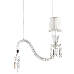 Подвесной светильник с белым текстильным абажуром и изогнутым хрустальным основанием с подвесками Lustre Reverie варинант исполнения - 1 | Loft Concept в Костроме