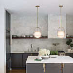 Подвесной светильник с белым плафоном в форме шара в арочной подвеске Hinkley варинант исполнения - 19 | Loft Concept в Костроме