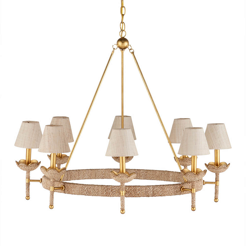 Люстра из кованого железа с отделкой плетеной веревкой и сусальным золотом Parisian Style Золотой Бежевый в Костроме | Loft Concept 
