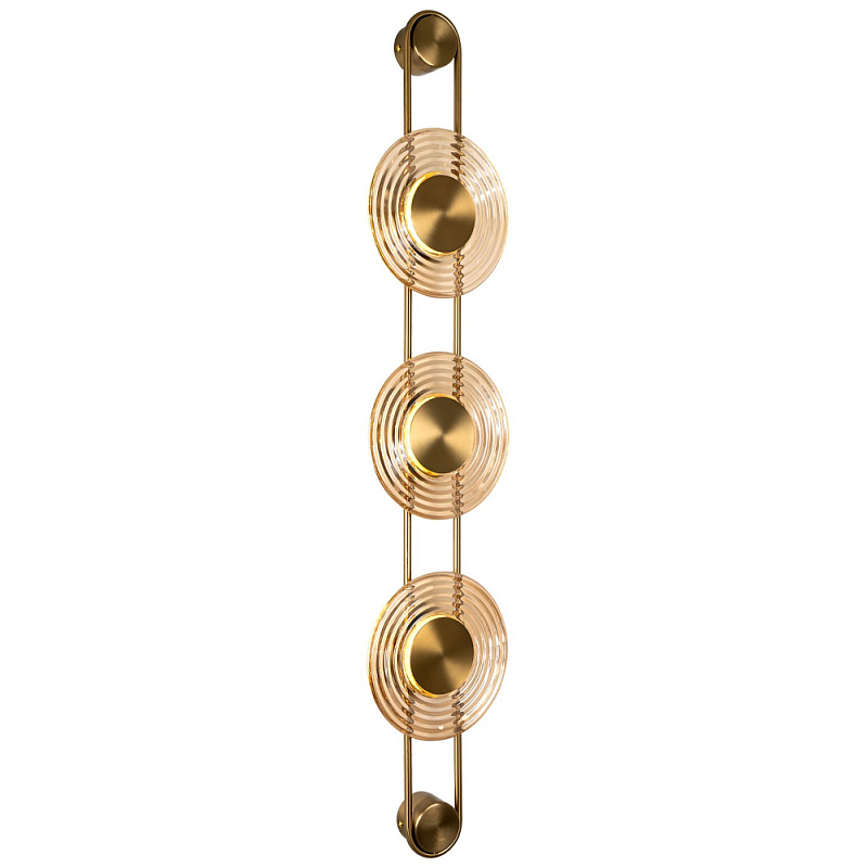 Бра со стеклянными плафонами в форме дисков Savio Brown Glass Trio Disc Light Светло-коричневый Латунь Бра со стеклянными плафонами в форме дисков Savio Brown Glass Trio Disc Light Светло-коричневый Латунь в Костроме | Loft Concept