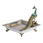 Блюдо квадратное с павлином на бронзовых ножках Eden Garden варинант исполнения - 2 | Loft Concept в Костроме
