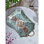 Блюдо прямоугольное из голубого фарфора с ручками и рисунком птиц и цветов Blue Garden варинант исполнения - 3 | Loft Concept в Костроме