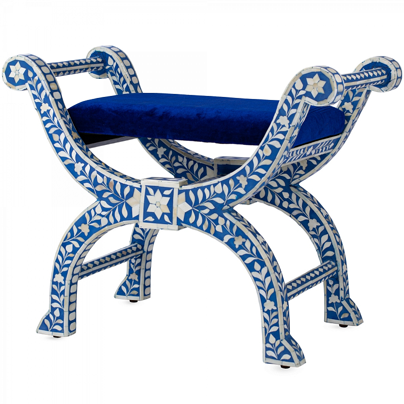 Табурет отделка кость голубой BONE INLAY Jenny Stool Синий ivory ( слоновая кость ) Табурет отделка кость голубой BONE INLAY Jenny Stool Синий ivory ( слоновая кость ) в Костроме | Loft Concept