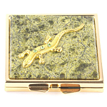 Зеркало двухстороннее квадратное из натурального камня Змеевик с декоративной вставкой в виде ящерицы Gold Stone Mirrors варинант исполнения - 2 | Loft Concept в Костроме