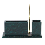 Настольный письменный набор с гербом России и часами из природного камня змеевик Successful Leader варинант исполнения - 3 | Loft Concept в Костроме