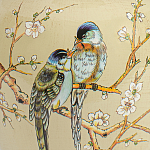 Настольная лампа бежевая с изображением птиц Slip Away варинант исполнения - 6 | Loft Concept в Костроме