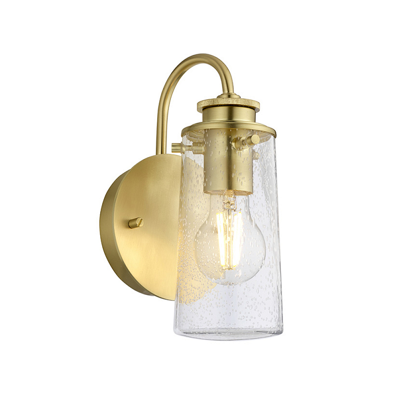 Бра цвета латунь с прозрачным цилиндрическим плафоном из пузырчатого стекла Kichler Матовая латунь Прозрачное Стекло в Костроме | Loft Concept 