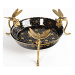 Блюдо черного цвета из фрафора на бронзовых ножках в виде стрекоз Eden Garden варинант исполнения - 1 | Loft Concept в Костроме