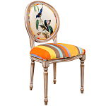 Стул бежевый в разноцветную полоску из натурального бука с изображением птиц и цветов Blooming Blue Birds Colorful Stripes Chair варинант исполнения - 2 | Loft Concept в Костроме