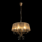 Люстра подвесная круглая с тканевым полупрозрачным абажуром и подвесками 6 ламп Gilded Elegance варинант исполнения - 3 | Loft Concept в Костроме