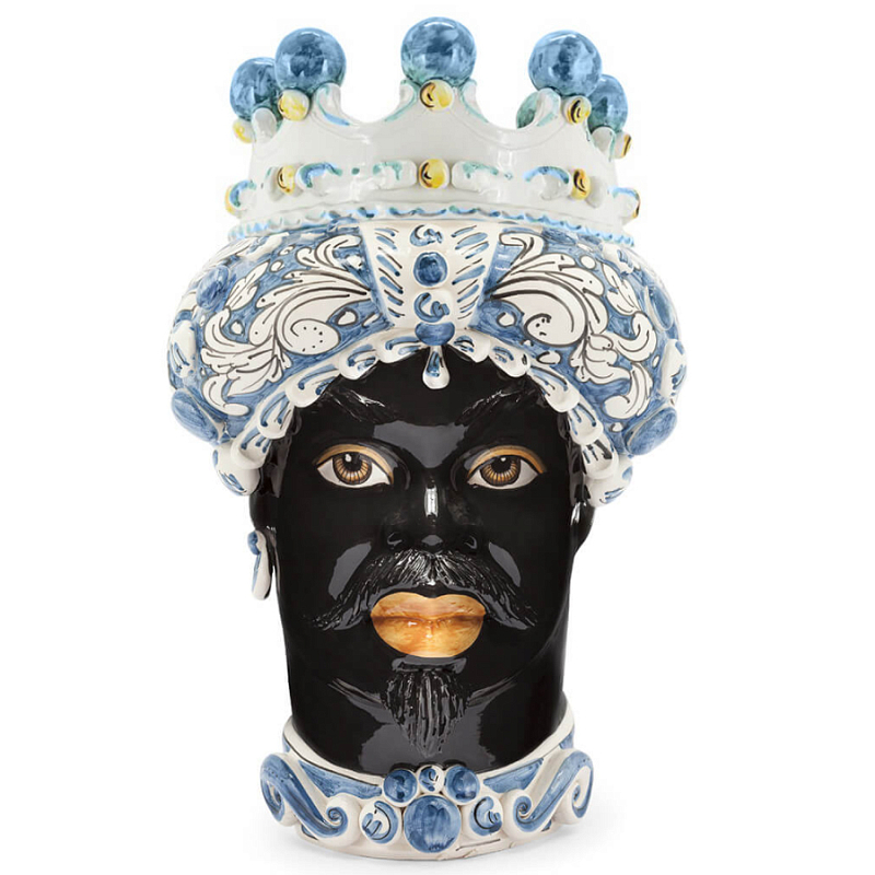Ваза VASE MORO MAN ORNATE H41 blue Синий Черный Ваза VASE MORO MAN ORNATE H41 blue Синий Черный в Костроме | Loft Concept