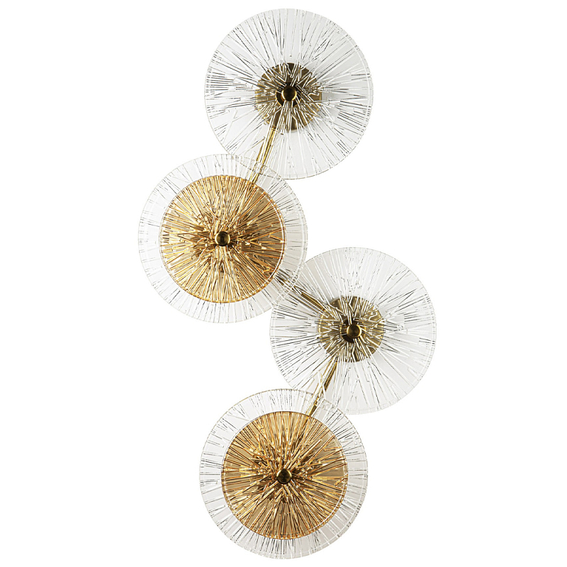 Бра с 4-мя плафонами в форме диска из рельефного коричневого стекла Decorative Four Glass Discs Wall Lamp Латунь Прозрачное Стекло Бра с 4-мя плафонами в форме диска из рельефного коричневого стекла Decorative Four Glass Discs Wall Lamp Латунь Прозрачное Стекло в Костроме | Loft Concept