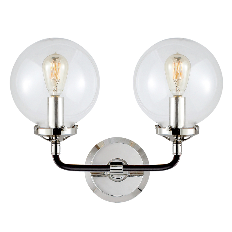 Бра Бистро Globe Clear Glass Double Sconce Nickel  в Костроме | Loft Concept 