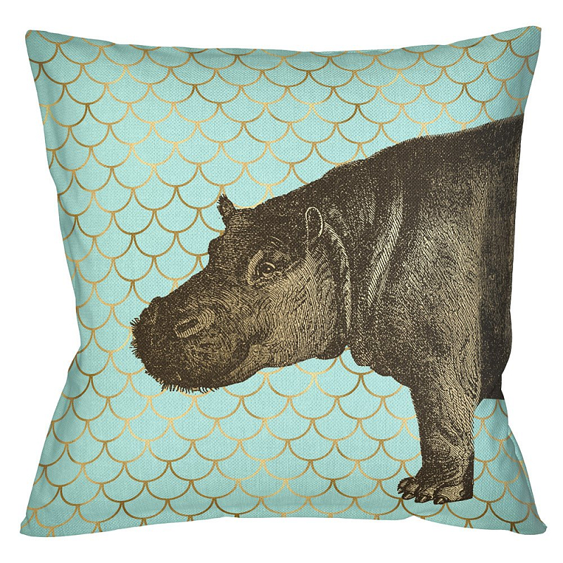 Подушка Safari light blue hippopotamus Бирюзовый Глянцевое золото Подушка Safari light blue hippopotamus Бирюзовый Глянцевое золото в Костроме | Loft Concept