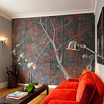 Обои ручная роспись Summer Night Blossom Original colourway on Edo Night painted silk варинант исполнения - 2 | Loft Concept в Костроме