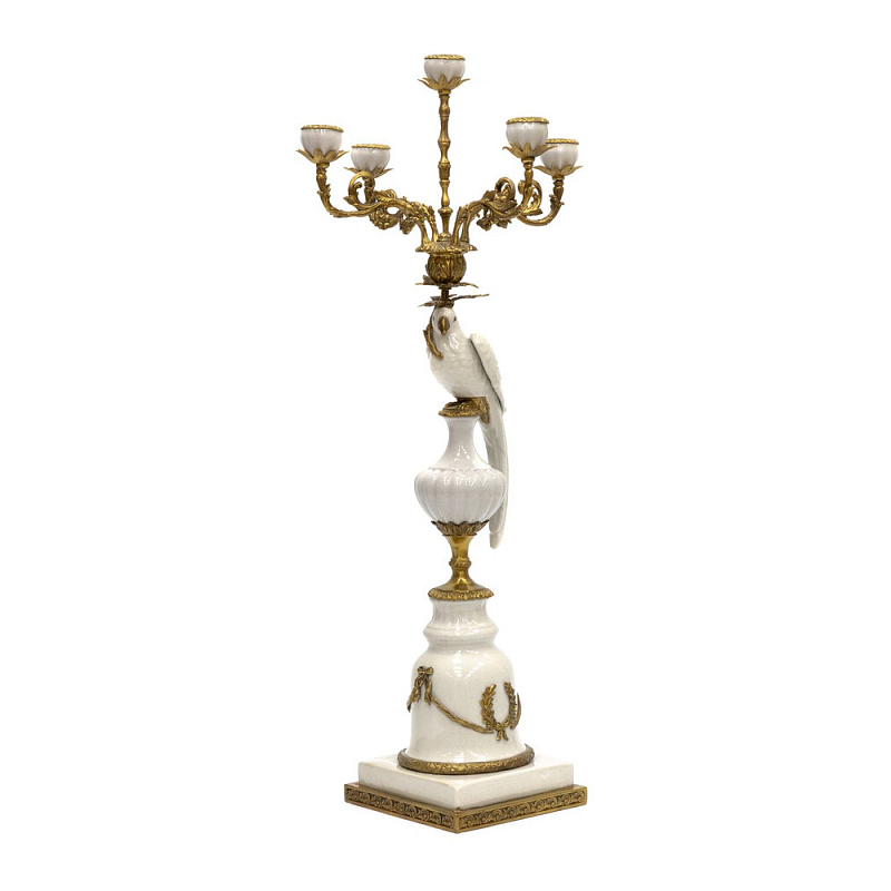 Подсвечник белый Попугай из фарфора с бронзовыми элементами Eden Garden Белый Бронза в Костроме | Loft Concept 
