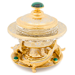 Икорница c декором "Три стерлядки" с гравировкой и натуральным камнем Малахит Decorative Cavair Dishes варинант исполнения - 1 | Loft Concept в Костроме