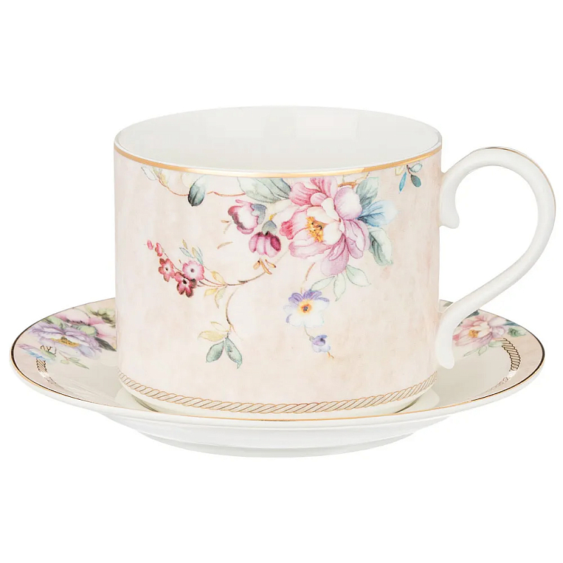 Чайная пара из фарфора с цветочным принтом 300мл Flower Porcelain Collection Розовый Мульти Чайная пара из фарфора с цветочным принтом 300мл Flower Porcelain Collection Розовый Мульти в Костроме | Loft Concept