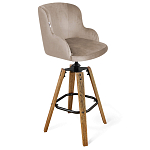 Барный стул со спинкой и подлокотниками на 4-х коричневых ножках Бежевый Велюр Ava Charm варинант исполнения - 1 | Loft Concept в Костроме