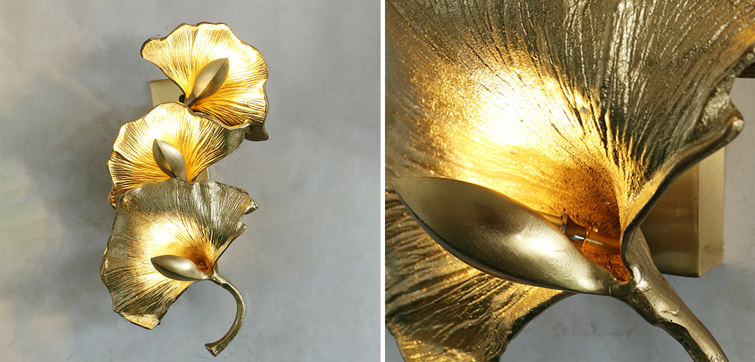 Дизайнерский настенный светильник Листья Гинкго Golden Ginkgo Leaves Дизайнерский настенный светильник Листья Гинкго Golden Ginkgo Leaves - Loft-Concept в Костроме