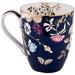 Кружка синяя из фарфора с рисунком цветов 400 мл Garden Whisper Porcelain Set  варинант исполнения - 1 | Loft Concept в Костроме