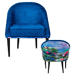 Кресло из натурального бука синее с цветочным принтом Impressionism in Art варинант исполнения - 2 | Loft Concept в Костроме
