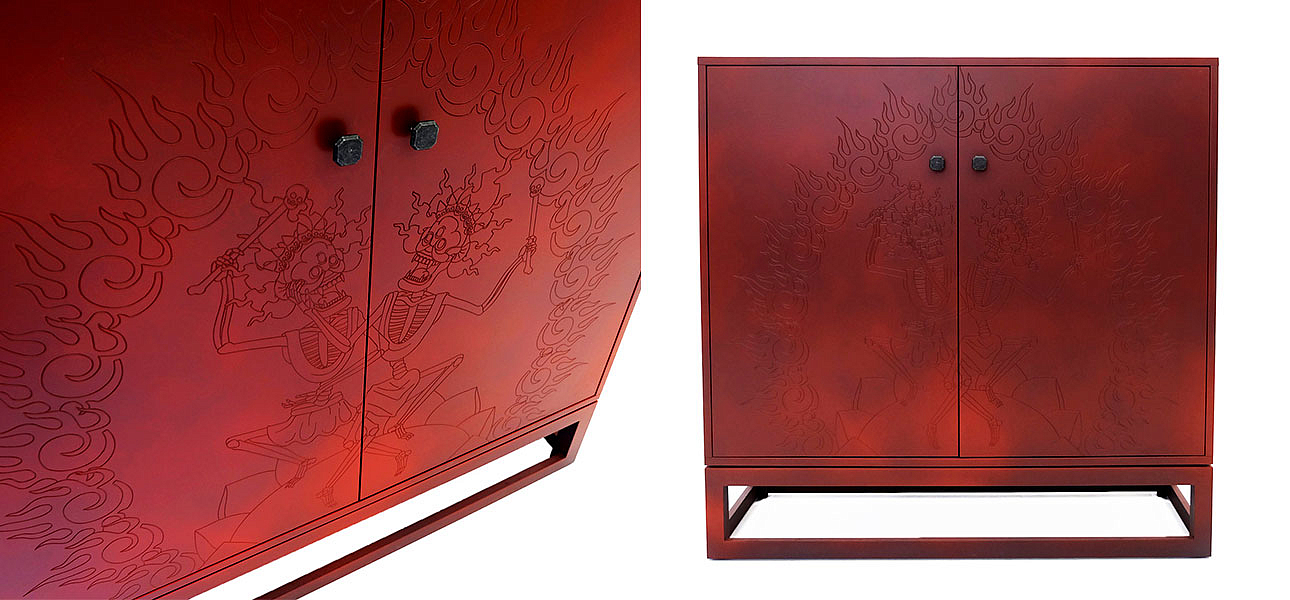 Красный комод с рельефным рисунком Red Dresser India Красный комод с рельефным рисунком Red Dresser India - Loft-Concept в Костроме