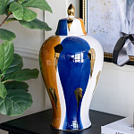 Ваза с крышкой и мазками синего и золого цвета на белом фоне Chinoiserie Ceramics варинант исполнения - 3 | Loft Concept в Костроме