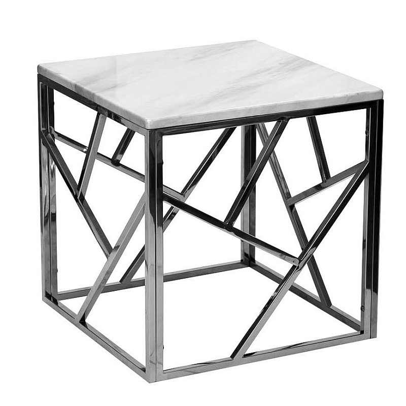 Приставной стол Serene Furnishing Chrome Marble Top Side Table Хром Белый Приставной стол Serene Furnishing Chrome Marble Top Side Table Хром Белый в Костроме | Loft Concept