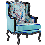 Кресло из натурального бука бирюзовое с изображением птиц и цветов Turquoise Chinoiserie Garden Armchair варинант исполнения - 2 | Loft Concept в Костроме