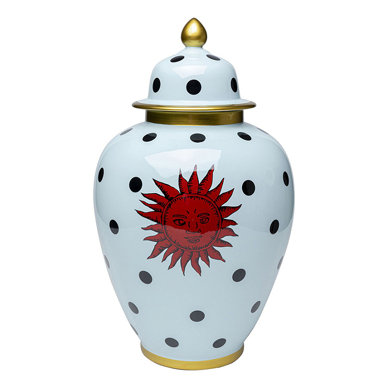 Ваза с крышкой белая Red Sun Белый Красный Ваза с крышкой белая Red Sun Белый Красный в Костроме | Loft Concept
