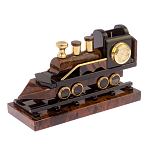 Часы настольные в виде паровоза из натурального камня Обсидиан Train Stone Clock варинант исполнения - 5 | Loft Concept в Костроме