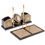 Настольный письменный набор из бежевого мрамора с часами Marble Accessory варинант исполнения - 2 | Loft Concept в Костроме