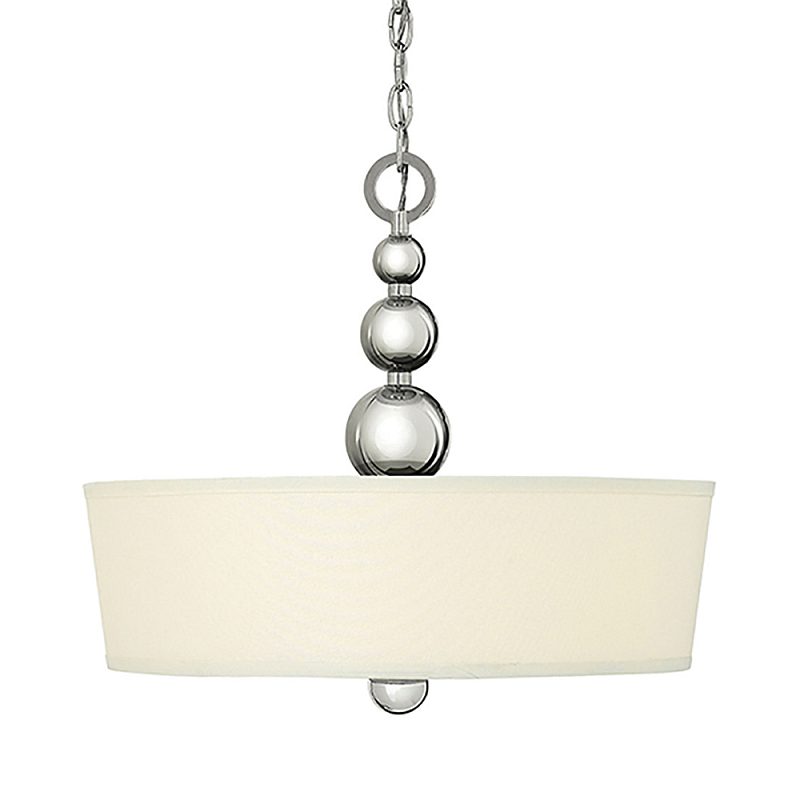 Люстра подвесная с белым тканевым цилиндрическим абажуром и декоративными шарами Hinkley Латунь Никель Бежевый в Костроме | Loft Concept 