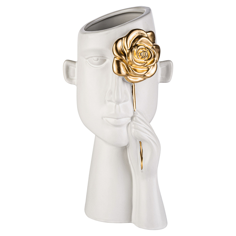 Ваза керамическая Face forever Flower Белый Золотой Ваза керамическая Face forever Flower Белый Золотой в Костроме | Loft Concept