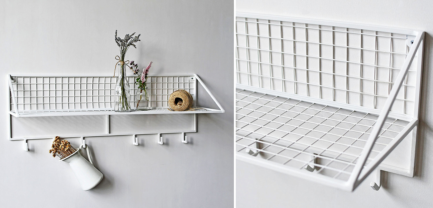 Вешалка с полкой Rhian Industrial Metal Rust Shelf White Вешалка с полкой Rhian Industrial Metal Rust Shelf White - Loft-Concept в Костроме