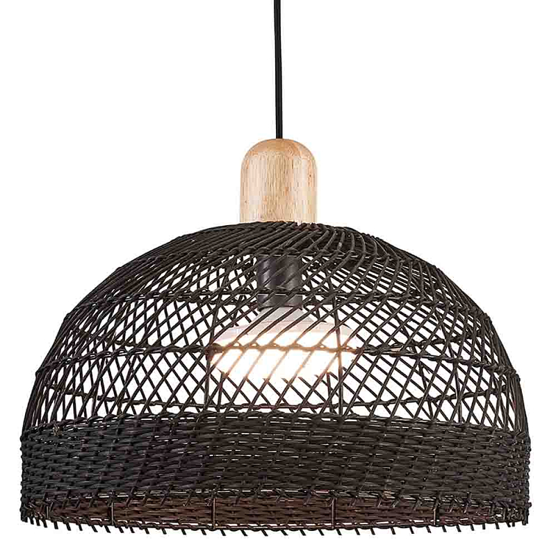 Подвесной светильник с округлым абажуром из черного ротанга Wicker Furniture Черный Древесина Подвесной светильник с округлым абажуром из черного ротанга Wicker Furniture Черный Древесина в Костроме | Loft Concept