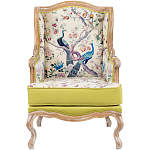 Кресло из натурального бука бежевое с изображением птиц и цветов Beige Green Chinoiserie Garden Armchair варинант исполнения - 1 | Loft Concept в Костроме