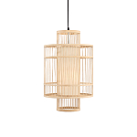 Подвесной светильник из деревянных прутьев с плафоном из натуральной ткани Light Inside the Cell варинант исполнения - 2 | Loft Concept в Костроме