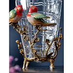 Ваза стеклянная прозрачная с бронзовым основанием в виде ветвей и фарфоровыми птичками Eden Garden варинант исполнения - 5 | Loft Concept в Костроме