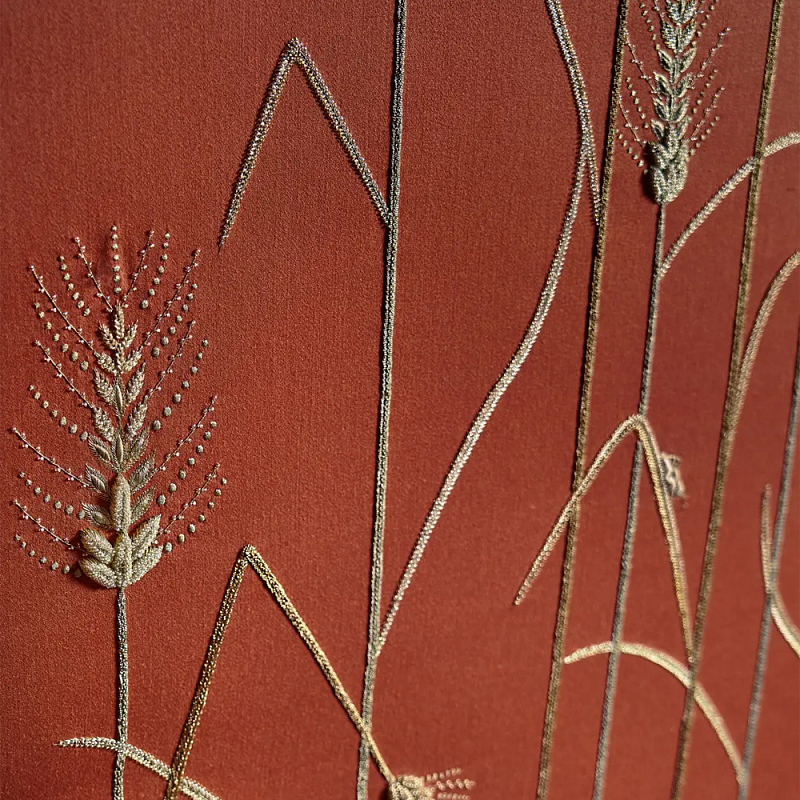 Обои с вышивкой ручной работы Ceres Original colourway on wool sateen  в Костроме | Loft Concept 