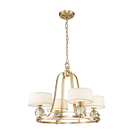 Люстра цвета латунь с 4-мя тканевыми абажурами и стеклянными шарами Quoizel варинант исполнения - 2 | Loft Concept в Костроме