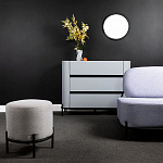 Круглый пуф на металлических ножках с обивкой из рогожки Casey Poof варинант исполнения - 4 | Loft Concept в Костроме