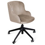 Стул с мягкой бежевой обивкой из велюра и подъемно-поворотным механизмом на черных колесиках Harper Beige варинант исполнения - 1 | Loft Concept в Костроме