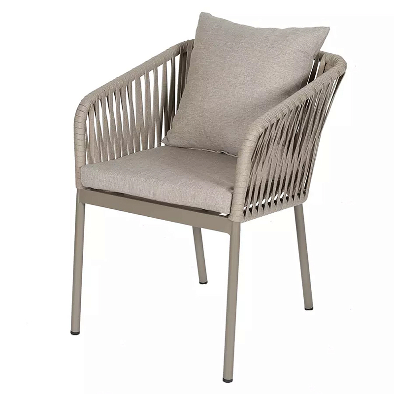 Стул серо-бежевый с декоративным плетением на спинке и подлокотниках Chair Weave Серо-бежевый Стул серо-бежевый с декоративным плетением на спинке и подлокотниках Chair Weave Серо-бежевый в Костроме | Loft Concept