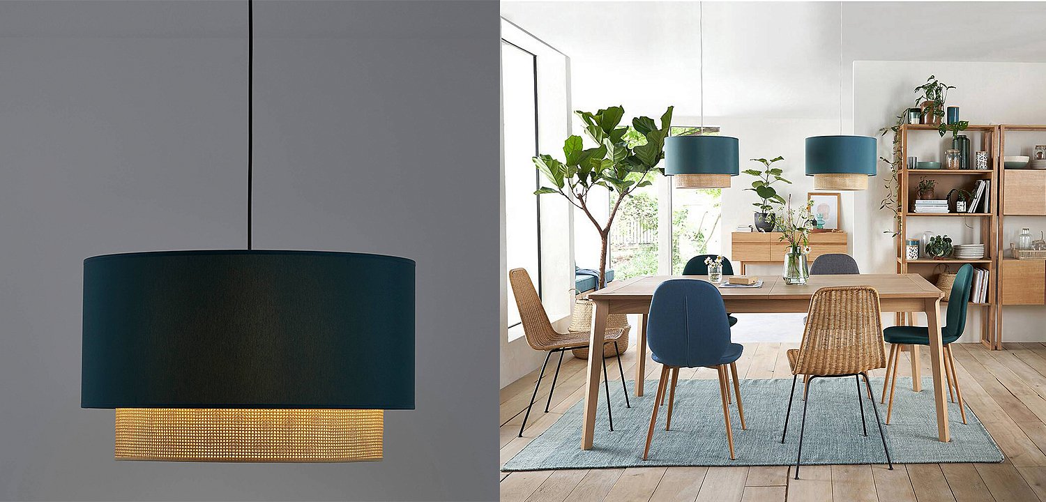 Подвесной светильник Ottar Wicker Turquoise lampshade Подвесной светильник Ottar Wicker Turquoise lampshade - Loft-Concept в Костроме