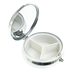 Таблетница карманная круглая с 3-мя отделениями с зеркалом и накладкой из натурального камня Жадеит Silver Stone Pillboxes варинант исполнения - 2 | Loft Concept в Костроме