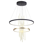 Люстра подвесная с 2-мя круглыми подвесами в черном и золотистом цвете и вертикальными подвесками Ring Horizontal варинант исполнения - 2 | Loft Concept в Костроме