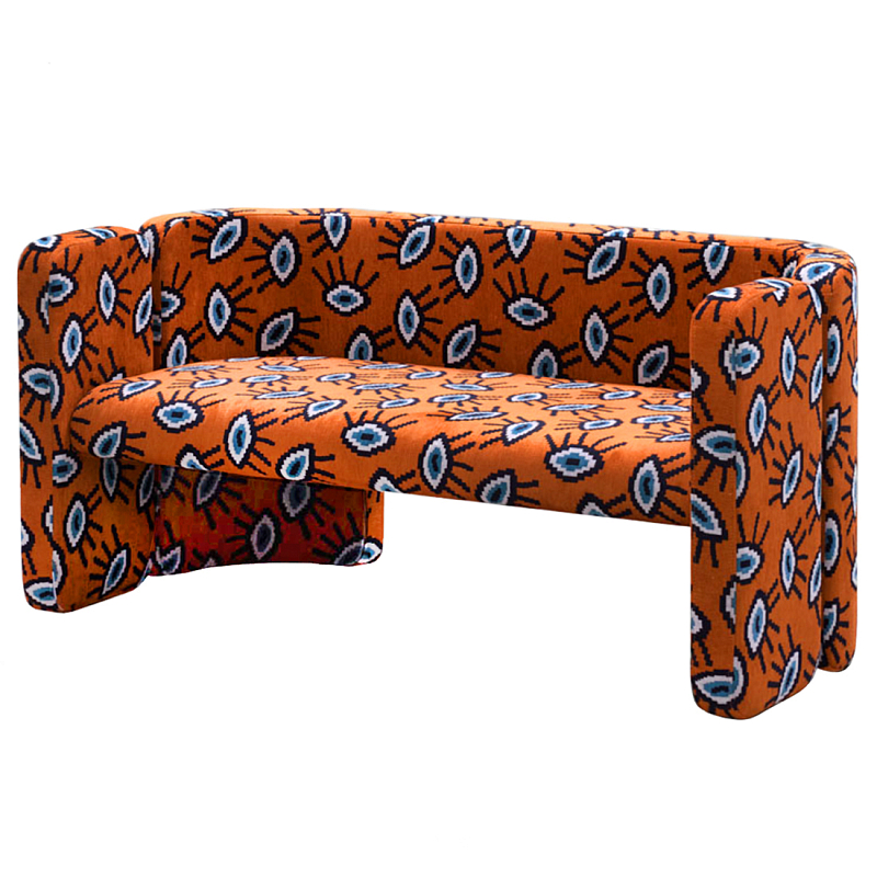 Акцентный Двухместный Диван Leela Оранжевый Орнамент Оранжевый в Костроме | Loft Concept 